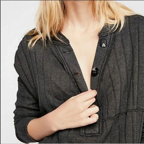 Free People We The Free Long Sleeve Henley - Gray M - Picture 3 of 8